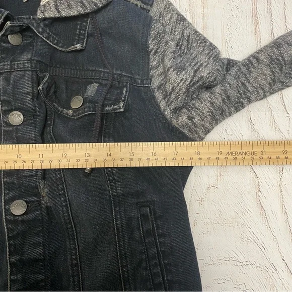 Free People Hooded Denim Knit Jacket in Dark Blue/Black with Gray Medium - Picture 6 of 10